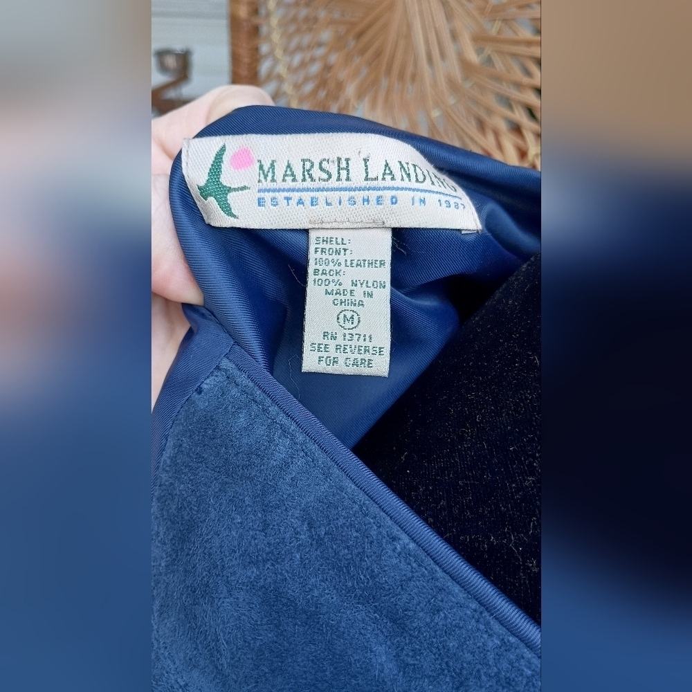 Vintage 90s Marsh Landing Blue Suede Leather Button-Up Vest_Med - Picture 5 of 6